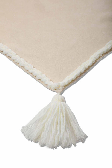 Knit Fabric Table Runner with Handmade Embroidery and Tassels Handicraft Table Cloth for Home Kitchen Decorations Wedding, Everyday,R-31K