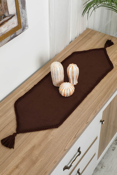 Knit Fabric Table Runner with Handmade Embroidery and Tassels Handicraft Table Cloth for Home Kitchen Decorations Wedding, Everyday,R-31K