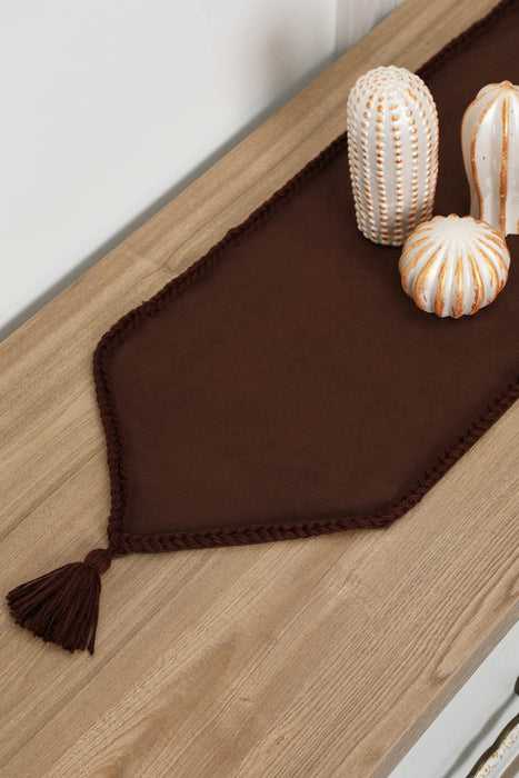 Knit Fabric Table Runner with Handmade Embroidery and Tassels Handicraft Table Cloth for Home Kitchen Decorations Wedding, Everyday,R-31K