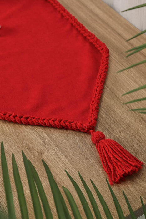 Knit Fabric Table Runner with Handmade Embroidery and Tassels Handicraft Table Cloth for Home Kitchen Decorations Wedding, Everyday,R-31K