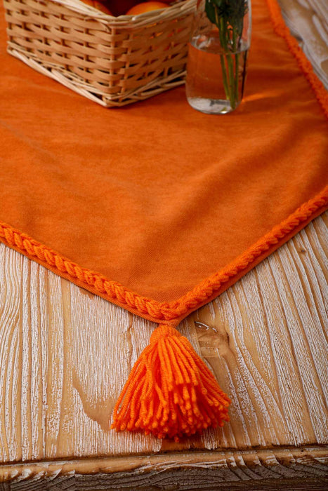 Knit Fabric Table Runner with Handmade Embroidery and Tassels Handicraft Table Cloth for Home Kitchen Decorations Wedding, Everyday,R-31K