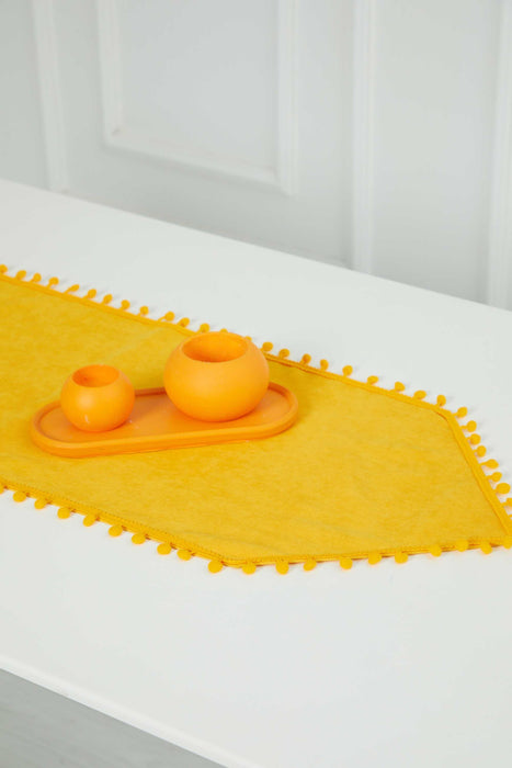 Elegant Knit Fabric Table Runner with Playful Pom-Pom Edges, Charming Pom-Pom Knit Table Runner for Cozy and Stylish Home Table Decor,R-20K Yellow