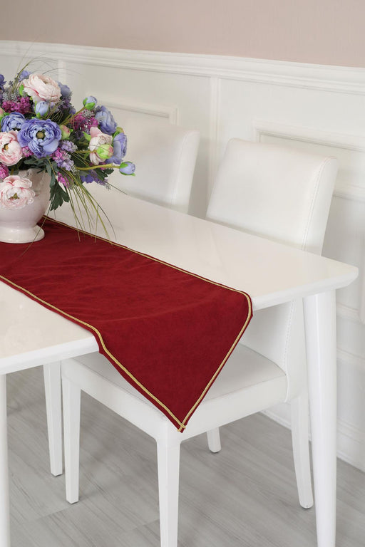 Knit Fabric Table Runner with Rick Rack 12 x 36 inches (30 x 90 cm) Machine Washable Table Cloth for Home Kitchen Decorations Wedding,R-22 Maroon - Gold