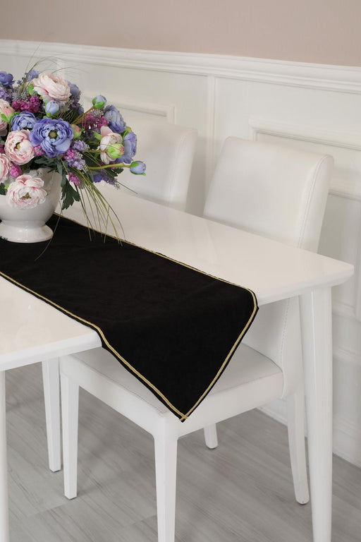 Knit Fabric Table Runner with Rick Rack 12 x 36 inches (30 x 90 cm) Machine Washable Table Cloth for Home Kitchen Decorations Wedding,R-22 Black - Gold