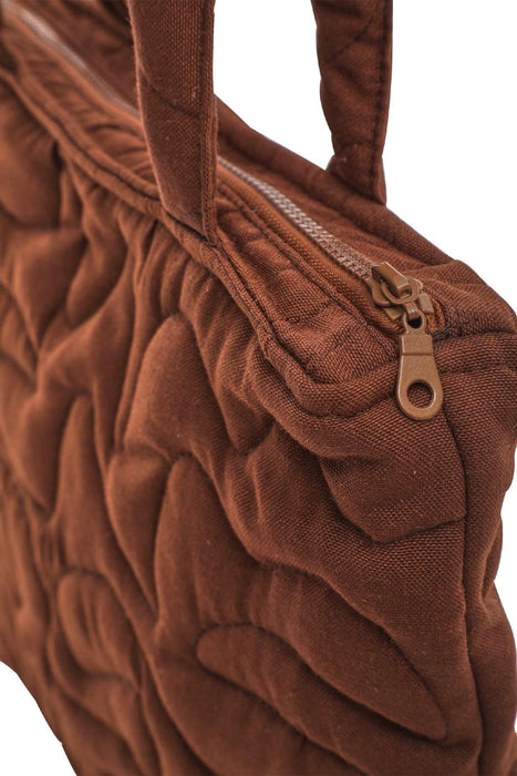 Linen Textured Zippered Hand Shoulder Bag Casual Daily Laptop Workbag with Handicraft Stitches,CK-16 Brown