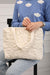 Linen Textured Zippered Hand Shoulder Bag Casual Daily Laptop Workbag with Handicraft Stitches,CK-16 Ivory