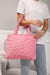 Linen Textured Zippered Hand Shoulder Bag Casual Daily Laptop Workbag with Handicraft Stitches,CK-16 Pink