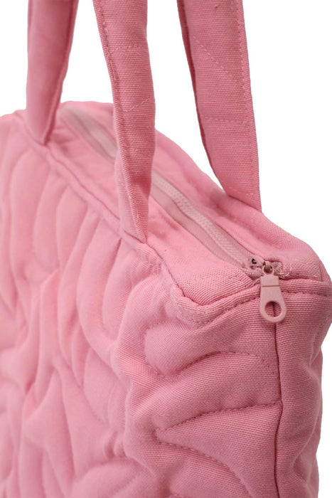Linen Textured Zippered Hand Shoulder Bag Casual Daily Laptop Workbag with Handicraft Stitches,CK-16 Pink