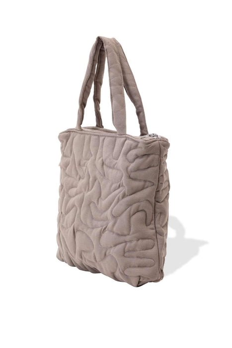 Linen Textured Zippered Hand Shoulder Bag Casual Daily Laptop Workbag with Handicraft Stitches,CK-16 Dark Mink