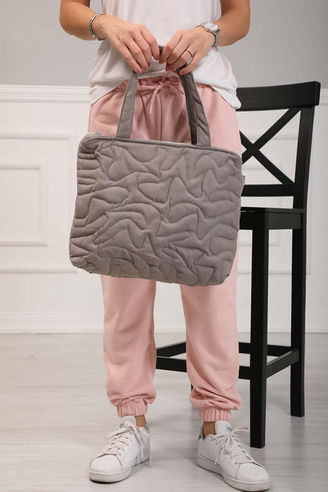 Linen Textured Zippered Hand Shoulder Bag Casual Daily Laptop Workbag with Handicraft Stitches,CK-16 Dark Mink
