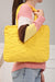 Linen Textured Zippered Hand Shoulder Bag Casual Daily Laptop Workbag with Handicraft Stitches,CK-16 Yellow
