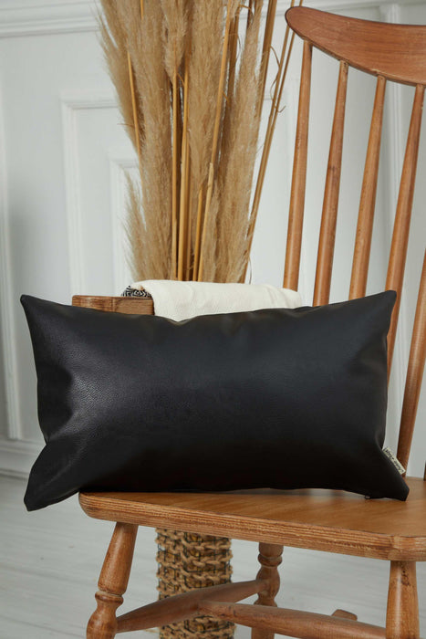 Luxurious Faux Leather Pillow Cover, Sophisticated Modern Cushion Cover for Minimalist Decor, 20x12 Large Decorative Pillow Cover,K-368 Black