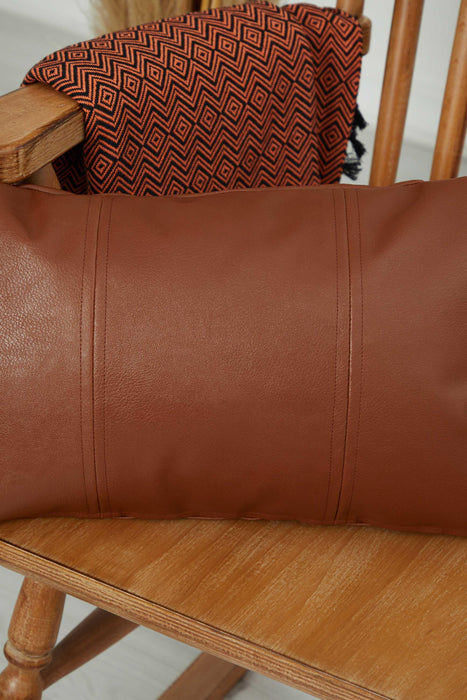 Luxurious Faux Leather Pillow Cover, Sophisticated Modern Cushion Cover for Minimalist Decor, 20x12 Large Decorative Pillow Cover,K-368 Brown