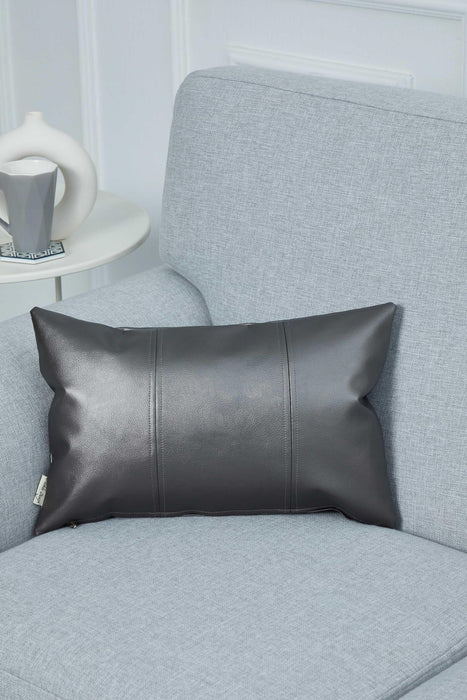 Luxurious Faux Leather Pillow Cover, Sophisticated Modern Cushion Cover for Minimalist Decor, 20x12 Large Decorative Pillow Cover,K-368 Dark Silver