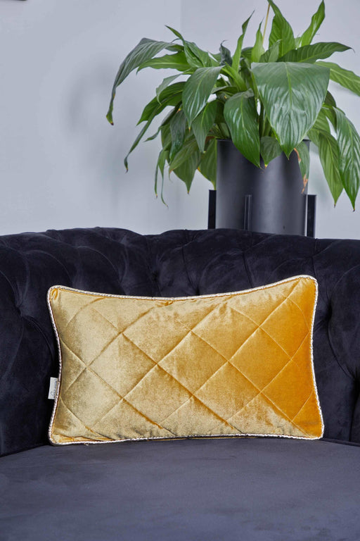 Luxury Quilted Velvet Pillow Cover with Gold Stripe Edges, 12x20 Inches Rectangle Throw Pillow Cover, Housewarming Pillow Cover Gift,K-317 Mustard Yellow