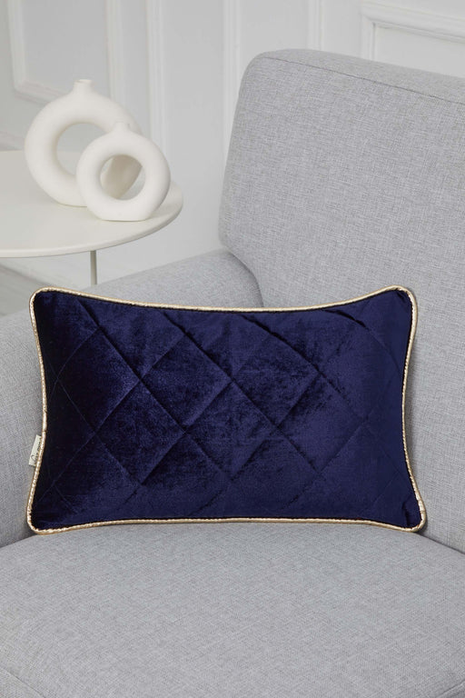 Luxury Quilted Velvet Pillow Cover with Gold Stripe Edges, 12x20 Inches Rectangle Throw Pillow Cover, Housewarming Pillow Cover Gift,K-317 Navy Blue