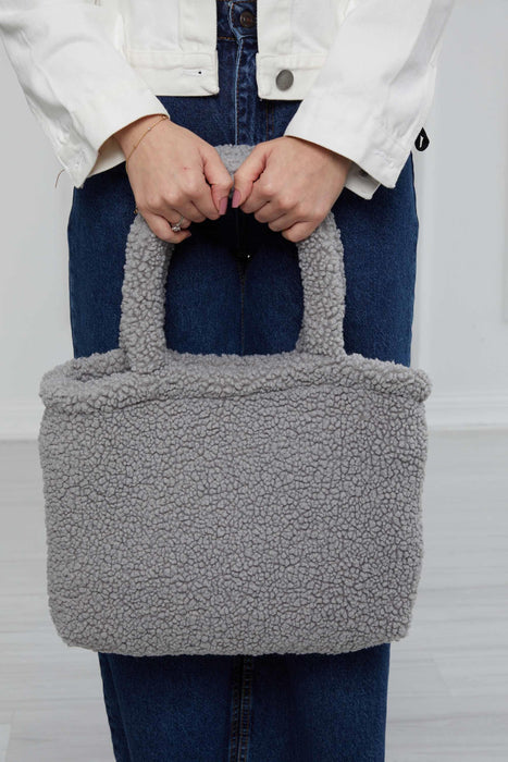 Magnetic Closure Teddy Fabric Shoulder Bag Handmade Daily Bag Handbag Tote Bag for Women,CK-41 Grey