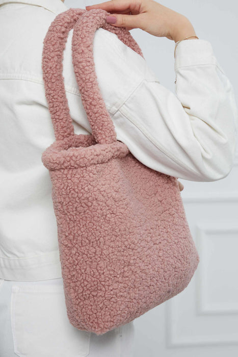 Magnetic Closure Teddy Fabric Shoulder Bag Handmade Daily Bag Handbag Tote Bag for Women,CK-41 Powder