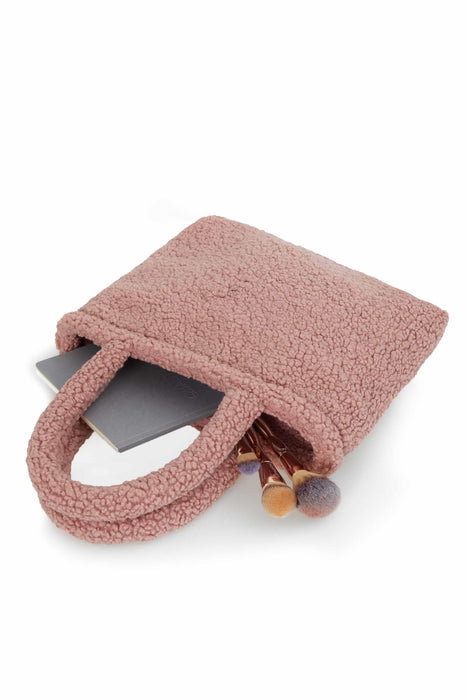 Magnetic Closure Teddy Fabric Shoulder Bag Handmade Daily Bag Handbag Tote Bag for Women,CK-41 Powder
