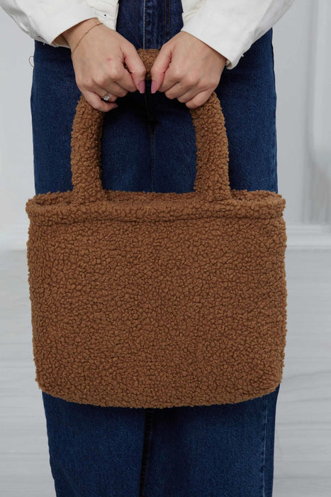 Magnetic Closure Teddy Fabric Shoulder Bag Handmade Daily Bag Handbag Tote Bag for Women,CK-41 Light Brown