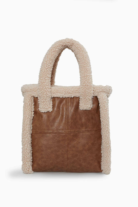 Magnetic Closure Teddy Fabric Shoulder Bag Handmade Daily Bag Handbag Tote Bag with Leather for Women,CK-40 Light Brown - Beige