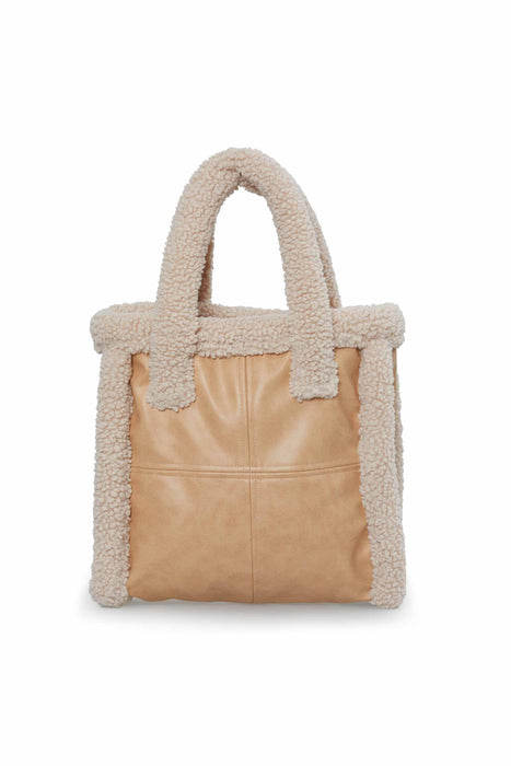 Magnetic Closure Teddy Fabric Shoulder Bag Handmade Daily Bag Handbag Tote Bag with Leather for Women,CK-40 Sand Brown - Beige