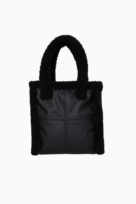 Magnetic Closure Teddy Fabric Shoulder Bag Handmade Daily Bag Handbag Tote Bag with Leather for Women,CK-40 Black - Black