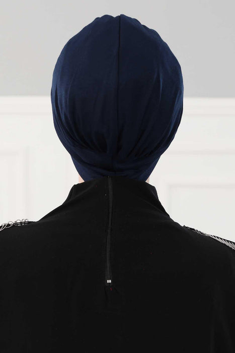 Maharajah Instant Turban Hijab for Women Headwrap Lightweight Headscarf Modest Headwear, Plain Stylish Bonnet Cap for Women,B-4 Navy Blue
