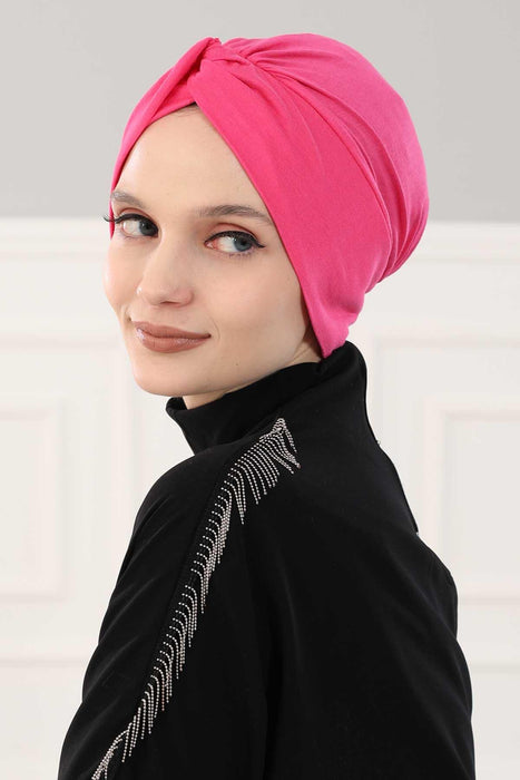 Maharajah Instant Turban Hijab for Women Headwrap Lightweight Headscarf Modest Headwear, Plain Stylish Bonnet Cap for Women,B-4 Fuchsia