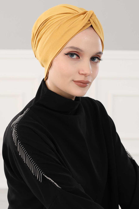 Maharajah Instant Turban Hijab for Women Headwrap Lightweight Headscarf Modest Headwear, Plain Stylish Bonnet Cap for Women,B-4 Mustard Yellow