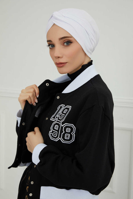 Maharajah Instant Turban Hijab for Women Headwrap Lightweight Headscarf Modest Headwear, Plain Stylish Bonnet Cap for Women,B-4 White