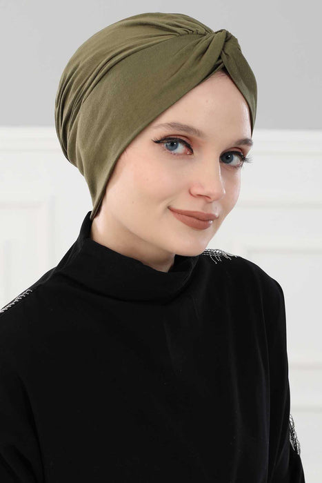 Maharajah Instant Turban Hijab for Women Headwrap Lightweight Headscarf Modest Headwear, Plain Stylish Bonnet Cap for Women,B-4 Army Green