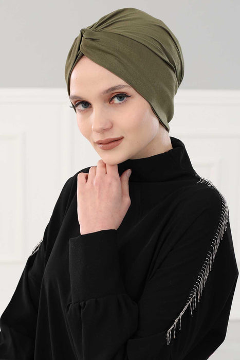 Maharajah Instant Turban Hijab for Women Headwrap Lightweight Headscarf Modest Headwear, Plain Stylish Bonnet Cap for Women,B-4 Army Green
