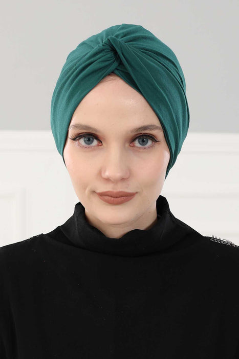Maharajah Instant Turban Hijab for Women Headwrap Lightweight Headscarf Modest Headwear, Plain Stylish Bonnet Cap for Women,B-4 Green