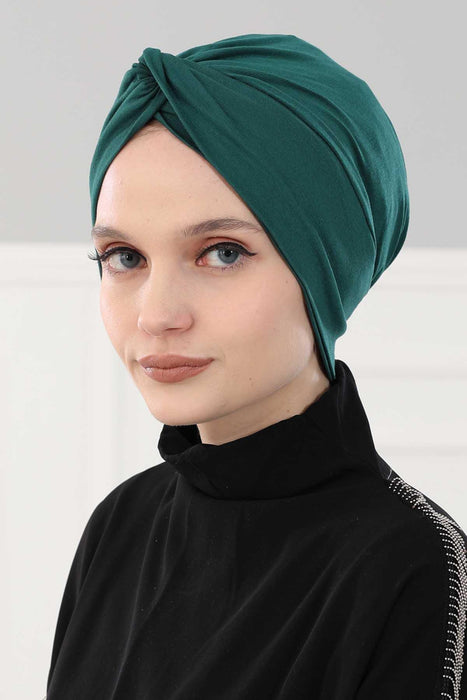 Maharajah Instant Turban Hijab for Women Headwrap Lightweight Headscarf Modest Headwear, Plain Stylish Bonnet Cap for Women,B-4 Green