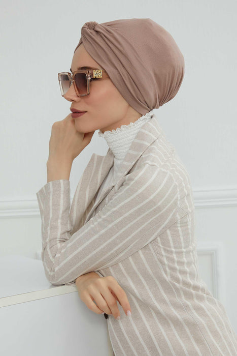 Maharajah Instant Turban Hijab for Women Headwrap Lightweight Headscarf Modest Headwear, Plain Stylish Bonnet Cap for Women,B-4 Mink