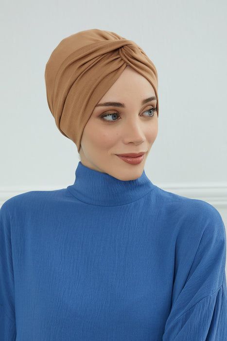 Maharajah Instant Turban Hijab for Women Headwrap Lightweight Headscarf Modest Headwear, Plain Stylish Bonnet Cap for Women,B-4 Light Brown