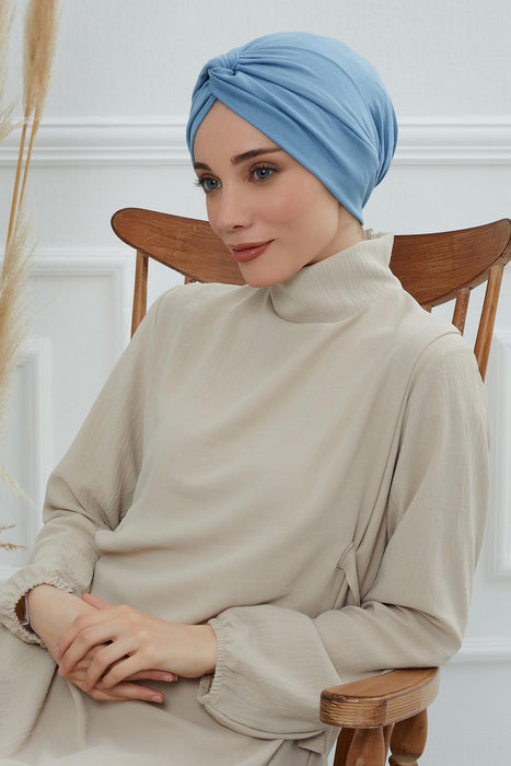 Maharajah Instant Turban Hijab for Women Headwrap Lightweight Headscarf Modest Headwear, Plain Stylish Bonnet Cap for Women,B-4 Blue