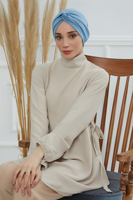 Maharajah Instant Turban Hijab for Women Headwrap Lightweight Headscarf Modest Headwear, Plain Stylish Bonnet Cap for Women,B-4 Blue
