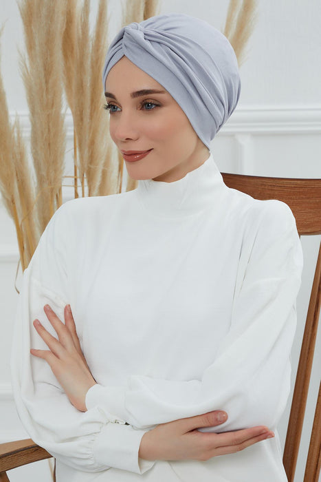 Maharajah Instant Turban Hijab for Women Headwrap Lightweight Headscarf Modest Headwear, Plain Stylish Bonnet Cap for Women,B-4 Grey 2