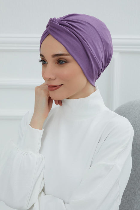 Maharajah Instant Turban Hijab for Women Headwrap Lightweight Headscarf Modest Headwear, Plain Stylish Bonnet Cap for Women,B-4 Purple 2