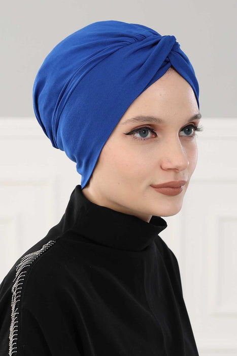 Maharajah Instant Turban Hijab for Women Headwrap Lightweight Headscarf Modest Headwear, Plain Stylish Bonnet Cap for Women,B-4 Sax Blue