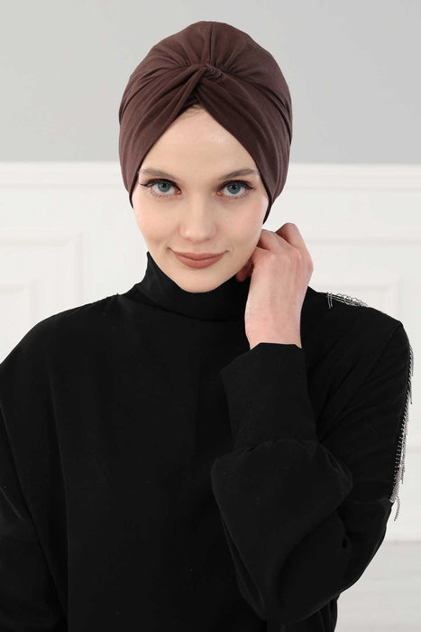 Maharajah Instant Turban Hijab for Women Headwrap Lightweight Headscarf Modest Headwear, Plain Stylish Bonnet Cap for Women,B-4 Brown