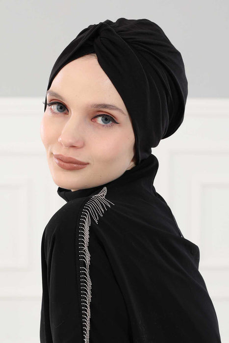 Maharajah Instant Turban Hijab for Women Headwrap Lightweight Headscarf Modest Headwear, Plain Stylish Bonnet Cap for Women,B-4 Black