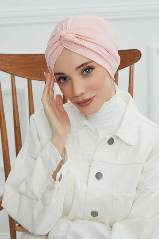 Maharajah Instant Turban Hijab for Women Headwrap Lightweight Headscarf Modest Headwear, Plain Stylish Bonnet Cap for Women,B-4 Powder