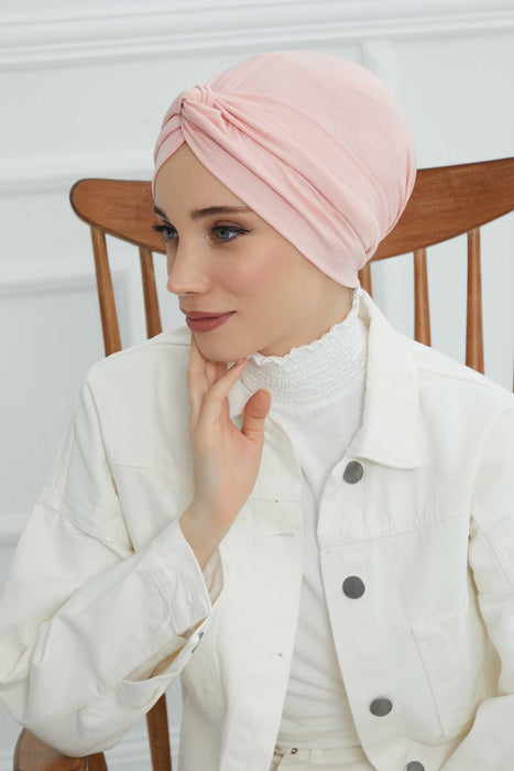 Maharajah Instant Turban Hijab for Women Headwrap Lightweight Headscarf Modest Headwear, Plain Stylish Bonnet Cap for Women,B-4 Powder