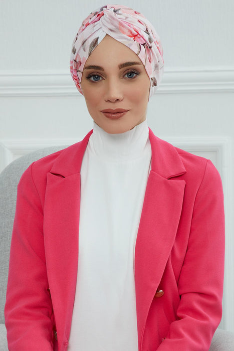 Maharajah Style Instant Turban with Various Pattern Options, Flexible Patterned Turban Bonnet Head Wrap made from Soft Cotton,B-4YD Rose Garden