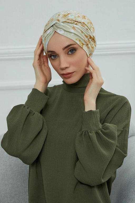 Maharajah Style Instant Turban with Various Pattern Options, Flexible Patterned Turban Bonnet Head Wrap made from Soft Cotton,B-4YD Whispering Blooms