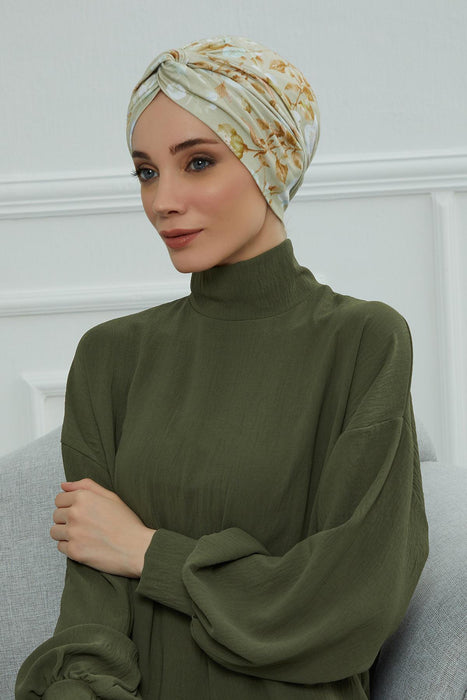 Maharajah Style Instant Turban with Various Pattern Options, Flexible Patterned Turban Bonnet Head Wrap made from Soft Cotton,B-4YD Whispering Blooms