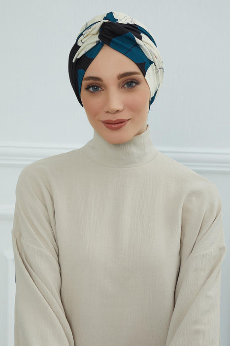 Maharajah Style Instant Turban with Various Pattern Options, Flexible Patterned Turban Bonnet Head Wrap made from Soft Cotton,B-4YD Midnight Blossoms
